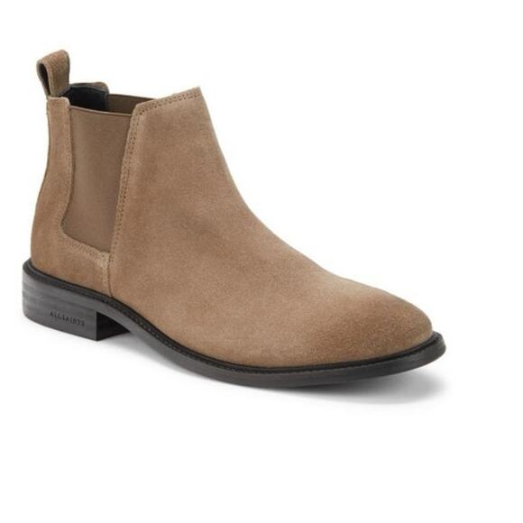 AllSaints Men's Taupe Harley Chelsea Suede Pull-On Boot Size 45/ US 12 NWOB - Picture 1 of 11